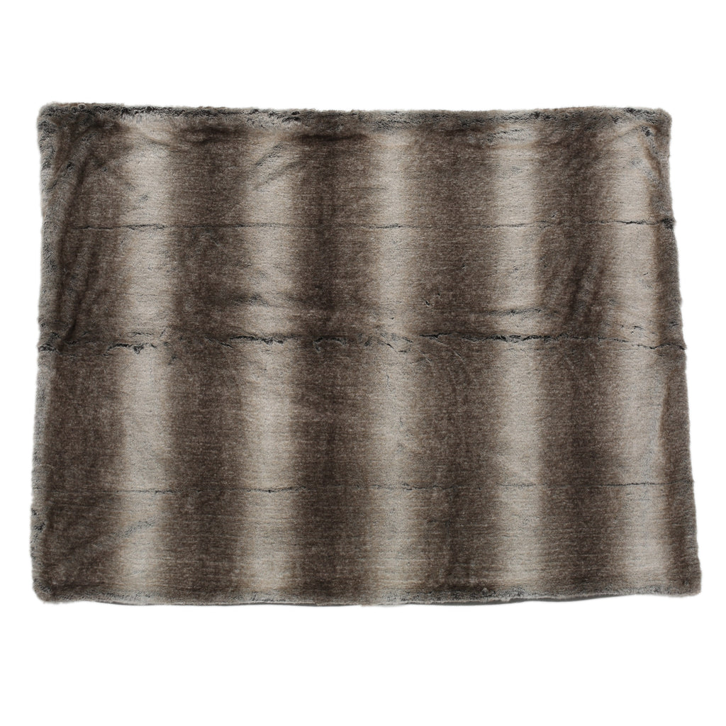 Shopi Vella luxury living room blanket in soft gray faux fur with striped texture design