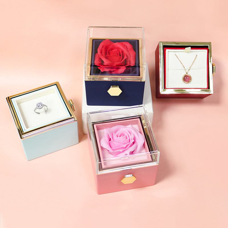 Elegant soap flower jewelry packaging boxes with red and pink rose designs for home storage