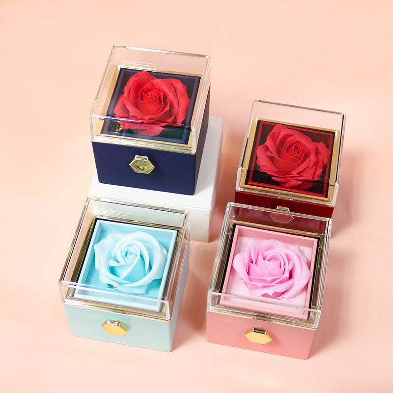 Colorful soap flower jewelry packaging boxes with transparent lids for elegant home storage