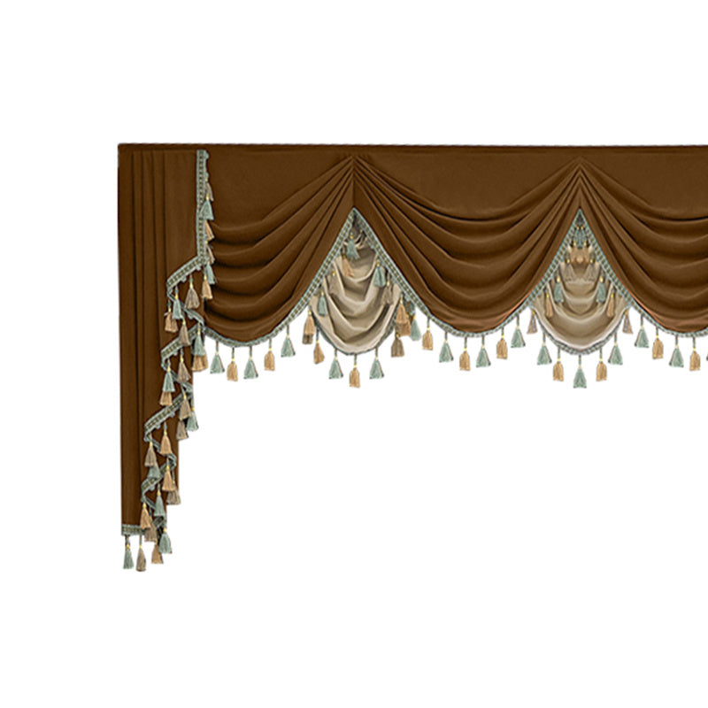 Shopi Vella luxury velvet splicing curtains with brown and beige draped fabric and tassel trim