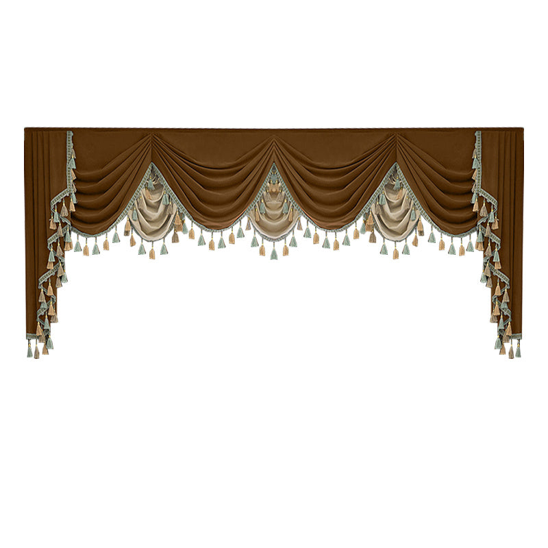Shopi Vella luxury velvet splicing curtains with brown and beige fabric and tassel trim