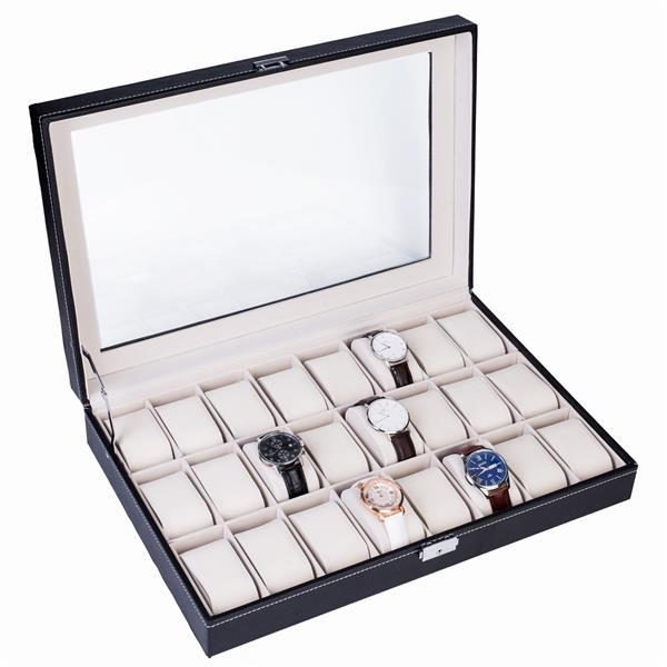 Shopi Vella luxury watch organizer case with multiple compartments and clear glass lid