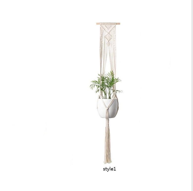 Shopi Vella macrame hanging plant holders for home with white pot and green foliage in natural cotton rope
