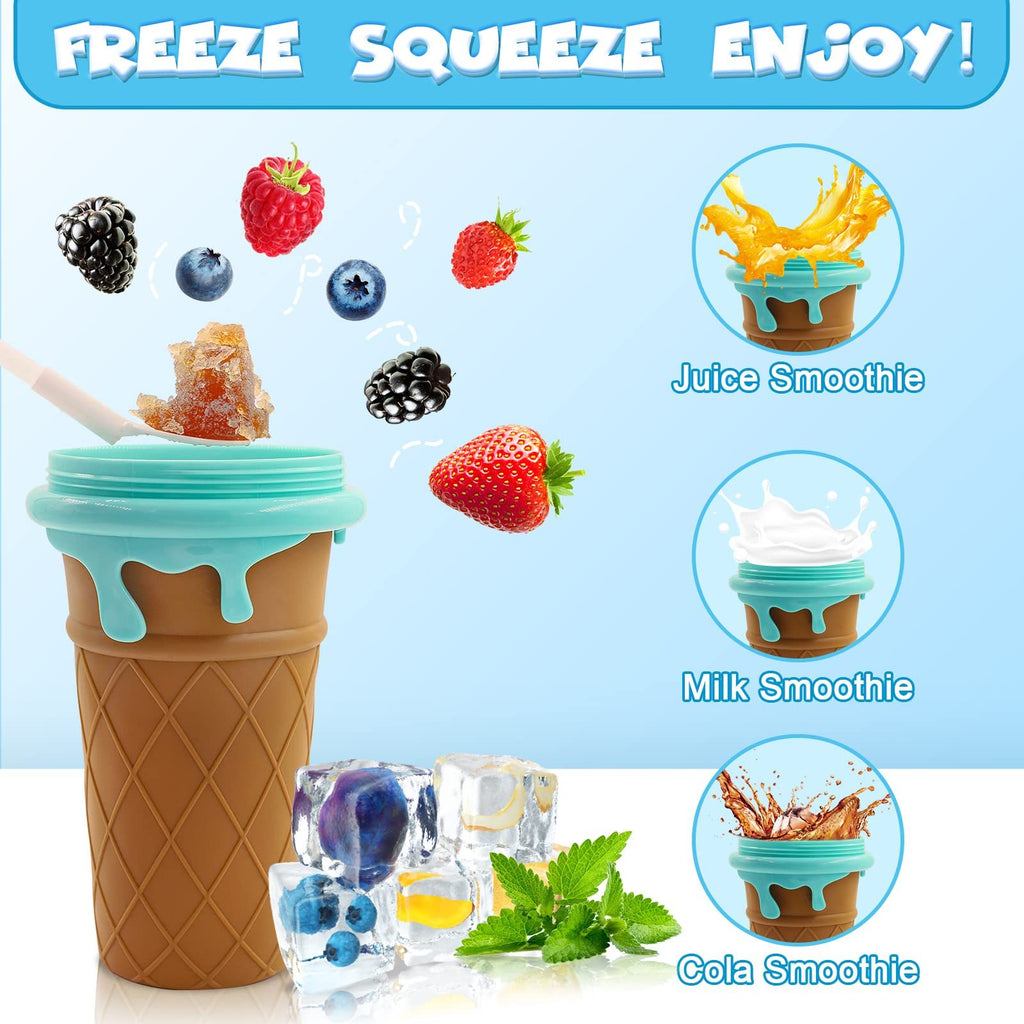 Shopi Vella magic slushy maker cup shaped like an ice cream cone with berries and smoothies