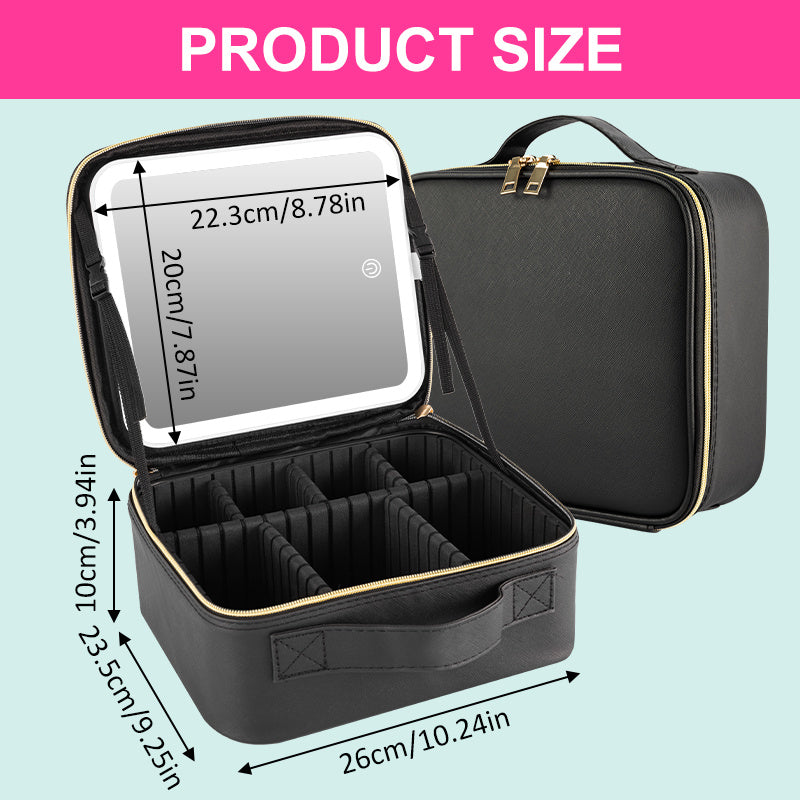 Shopi Vella makeup case with LED light black storage box with compartments and mirror