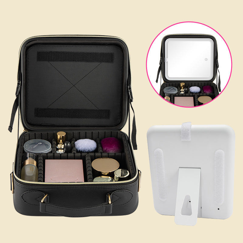 Shopi Vella makeup case with light and organized compartments for cosmetics and accessories