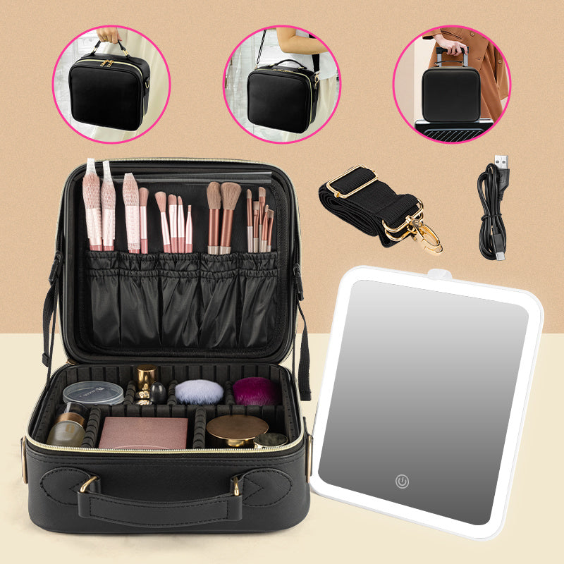 Shopi Vella makeup case with light black storage bag for organizing brushes and cosmetics