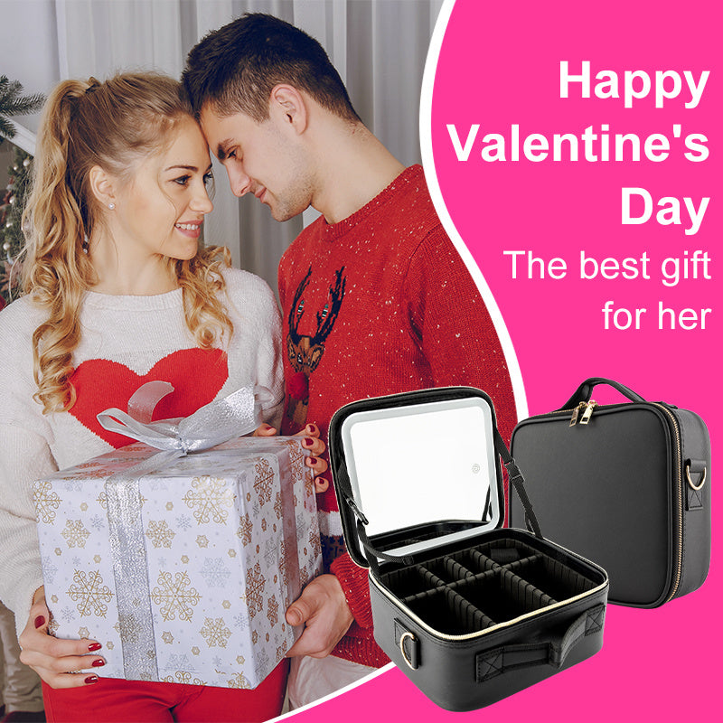 Shopi Vella makeup case with light black portable storage box with adjustable compartments