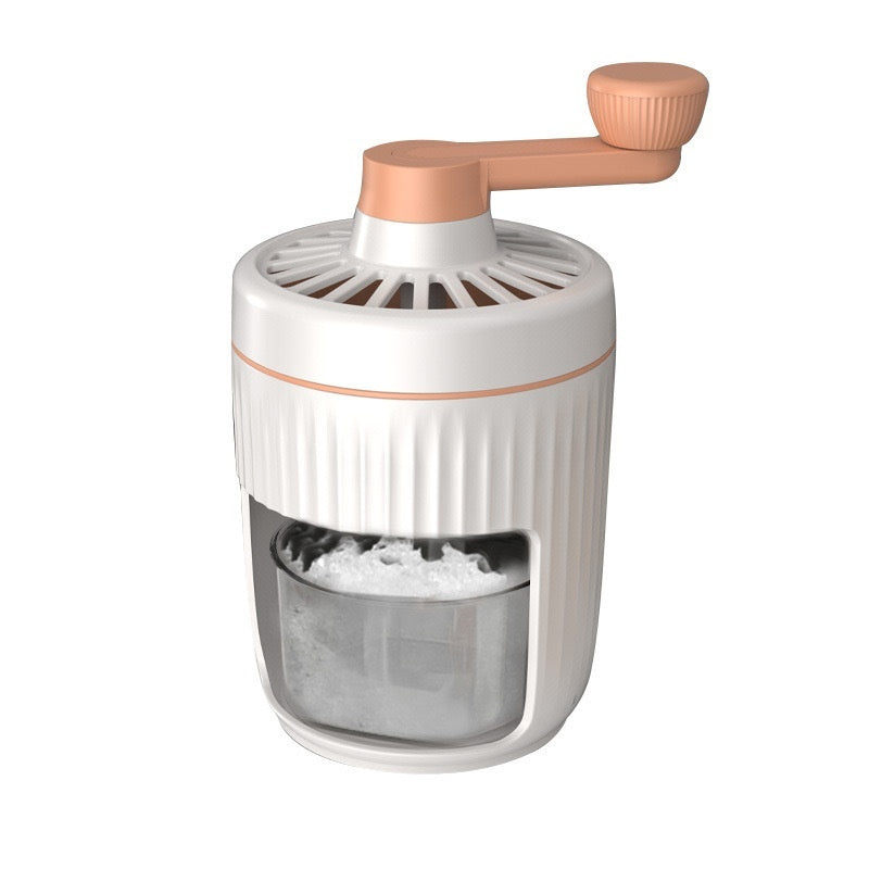 Shopi Vella manual ice shaving machine for home with white body and peach handle for kitchen storage