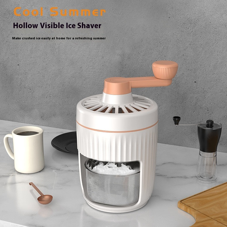 Shopi Vella manual ice shaving machine for home with white and peach design on kitchen countertop