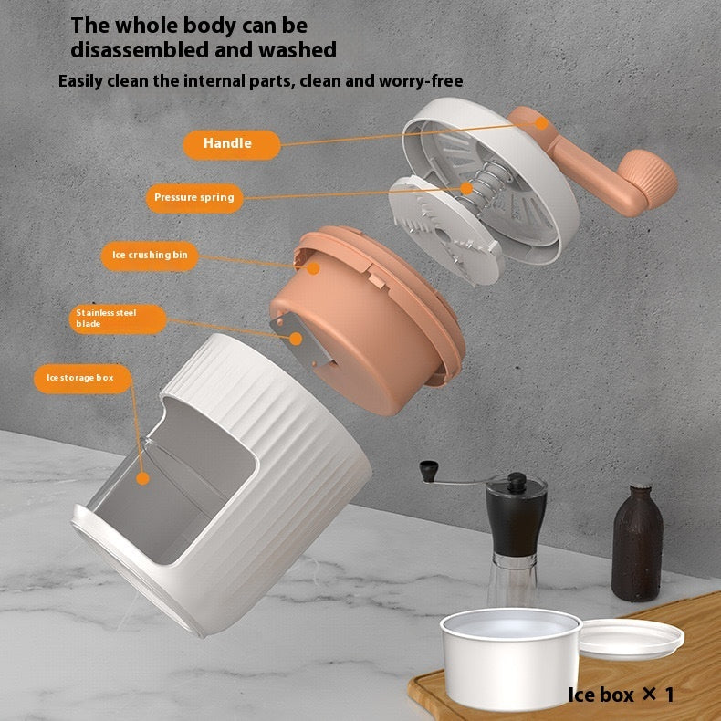 Shopi Vella manual ice shaving machine for home with disassembled parts for easy cleaning
