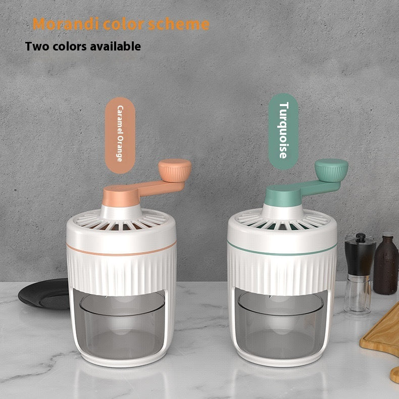 Manual ice shaving machine for home in caramel orange and turquoise colors from Shopi Vella kitchen storage