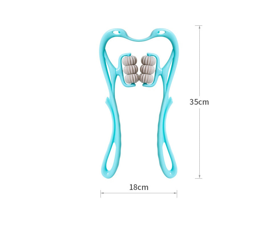 Shopi Vella blue manual neck massager tool with ergonomic design and rolling massage nodes