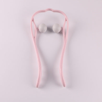 Pink manual neck massager tool with dual white massage balls for home relaxation