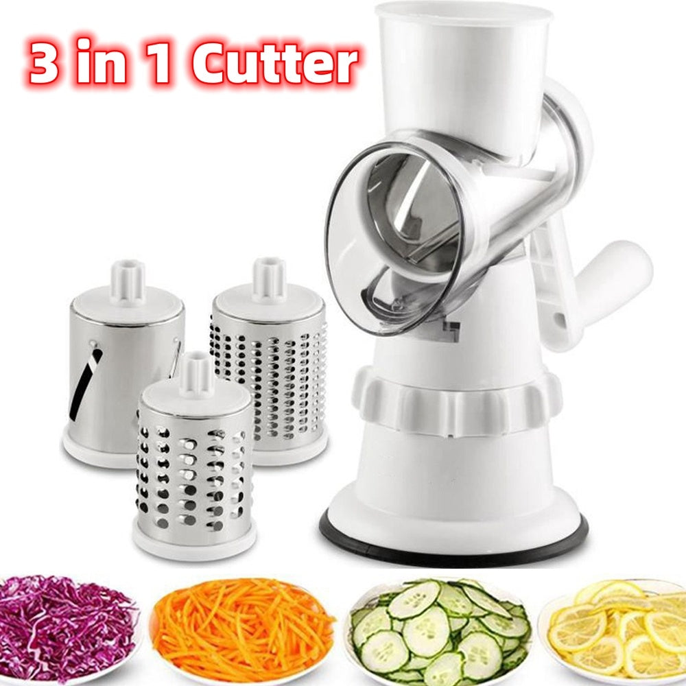 Shopi Vella potato and vegetable round shredder 3 in 1 cutter with interchangeable stainless steel drums