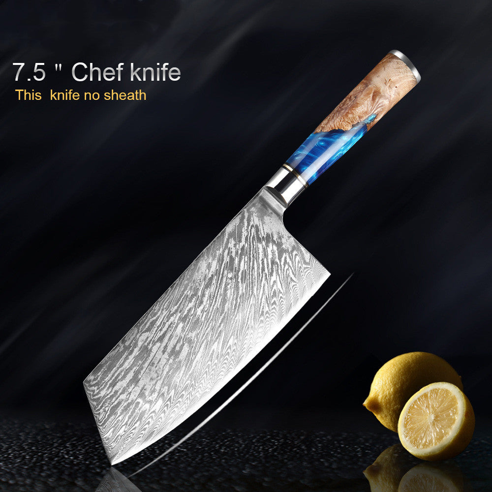 Shopi Vella 7.5 inch meat chopping knife set with patterned blade and artistic wooden handle