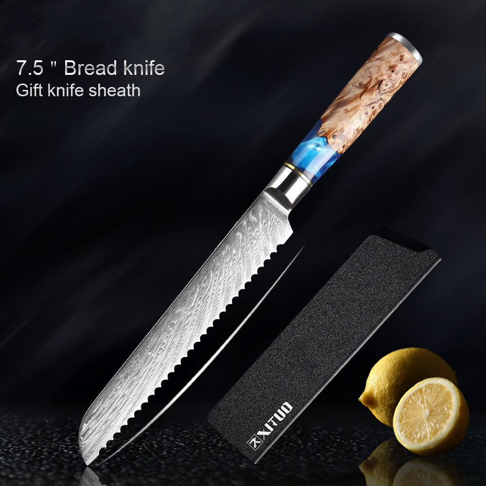 Shopi Vella meat chopping knife set with 7.5 inch bread knife and wooden handle with gift sheath