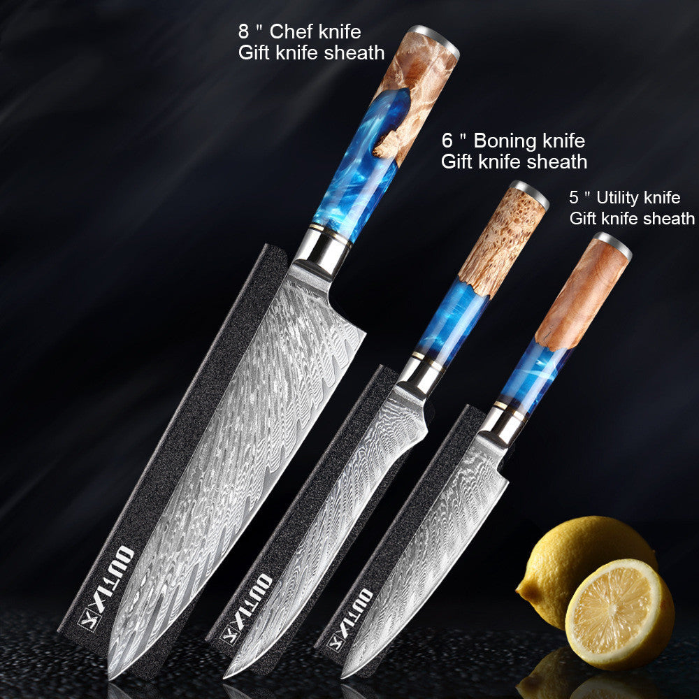 Shopi Vella meat chopping knife set with 8 inch chef knife 6 inch boning knife and 5 inch utility knife