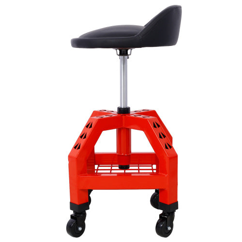 Shopi Vella mechanics rolling creeper seat with black cushioned seat and red base on wheels