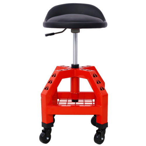 Shopi Vella mechanics rolling creeper seat with red base black cushioned adjustable height stool on wheels