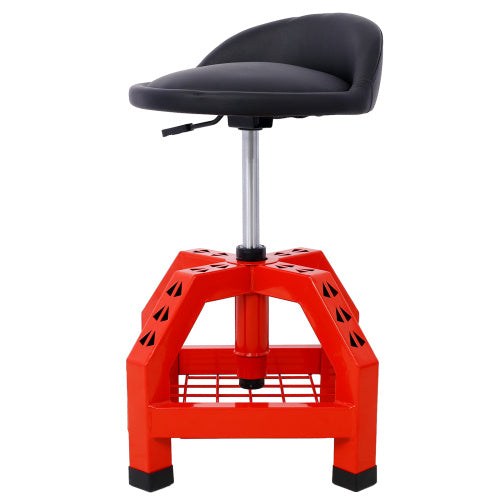 Shopi Vella mechanics rolling creeper seat with red base and black cushioned adjustable height seat