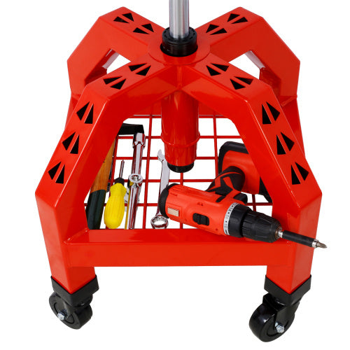 Shopi Vella mechanics rolling creeper seat with tool storage area holding drill and hand tools
