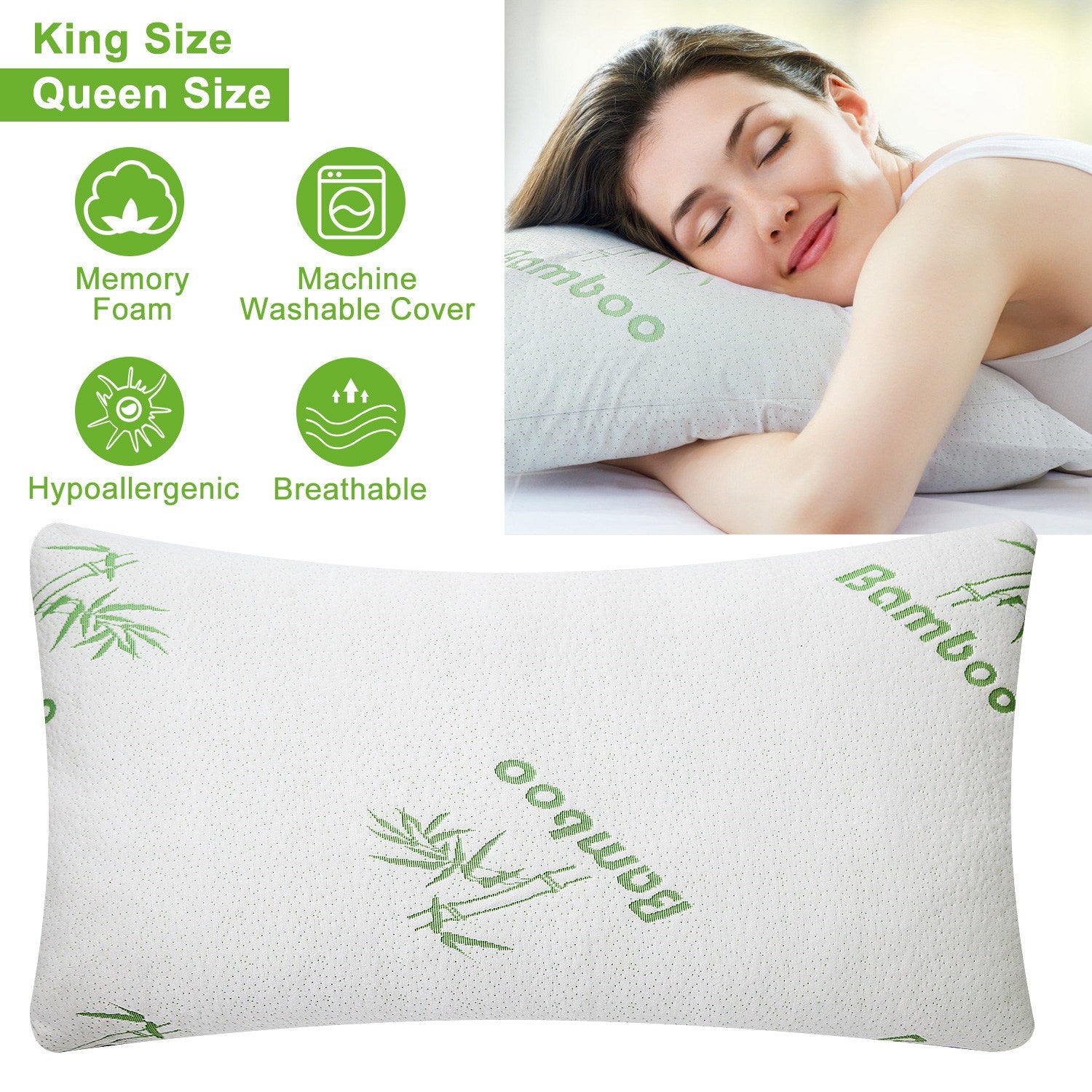 Shopi Vella bamboo memory foam pillow case with breathable, hypoallergenic, and machine washable cover