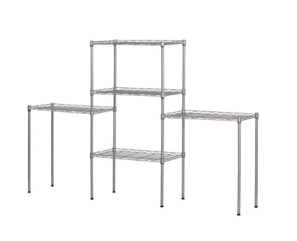 Shopi Vella metal kitchen organizer shelf with multiple tiers and expandable side shelves for storage