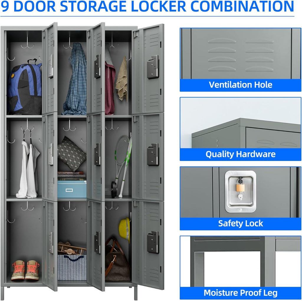 Shopi Vella 9 door metal lockers for employees with ventilation holes safety locks and moisture proof legs