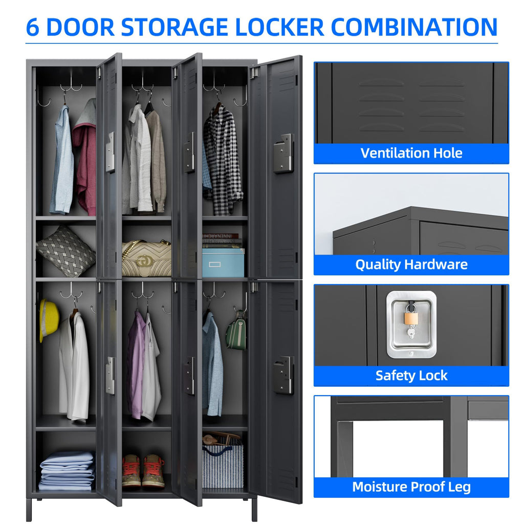 Shopi Vella metal lockers for employees 6 door storage combination with safety lock and ventilation holes
