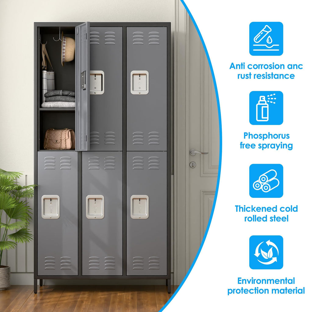 Shopi Vella metal lockers for employees with six compartments in gray steel for clothing and storage