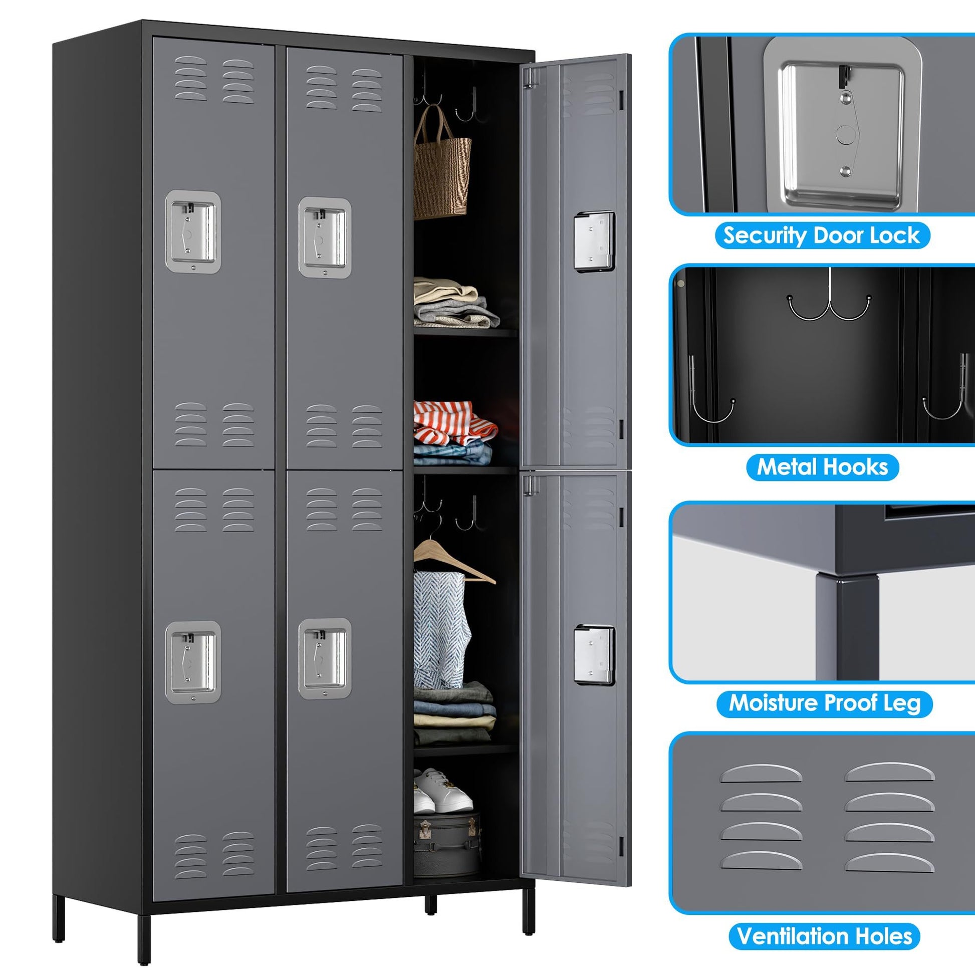 Shopi Vella metal lockers for employees with security door locks metal hooks and ventilation holes