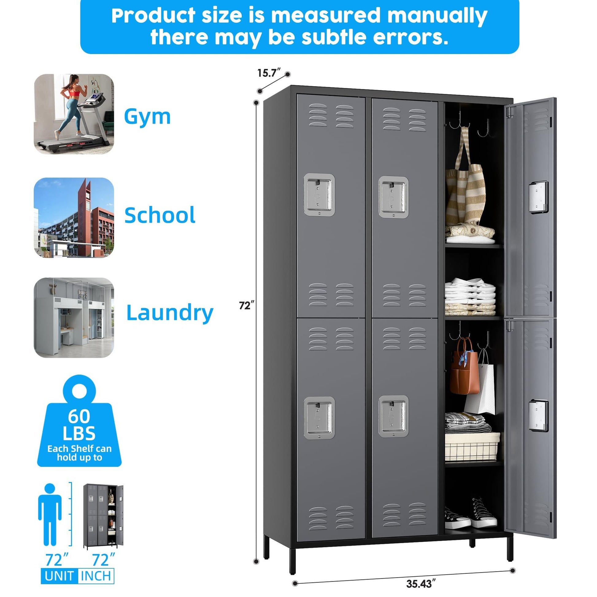 Shopi Vella metal lockers for employees with multiple compartments and sturdy design for gym school and laundry use