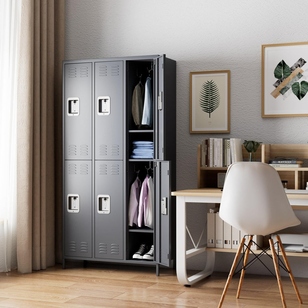 Shopi Vella metal lockers for employees in a modern office with clothes and shoes inside