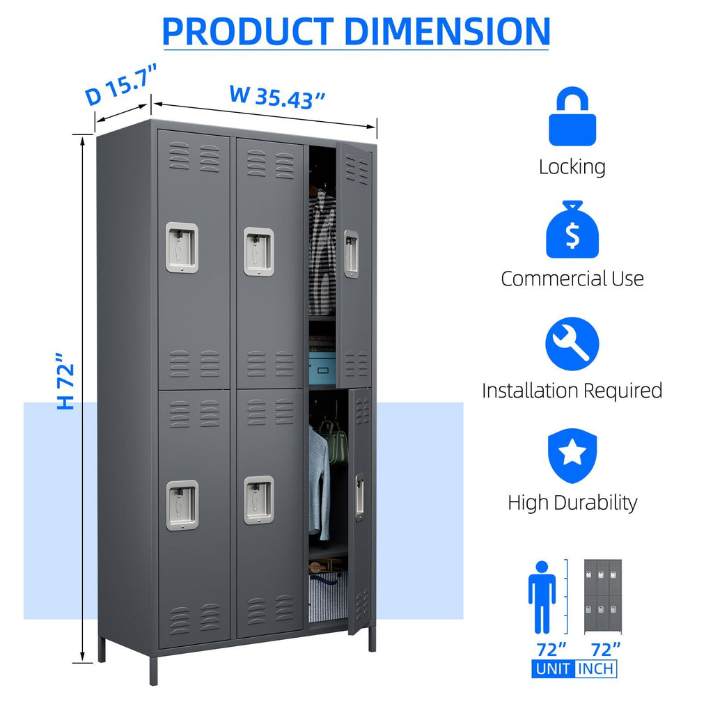 Shopi Vella metal lockers for employees six-door durable commercial clothing storage unit 72 inches high