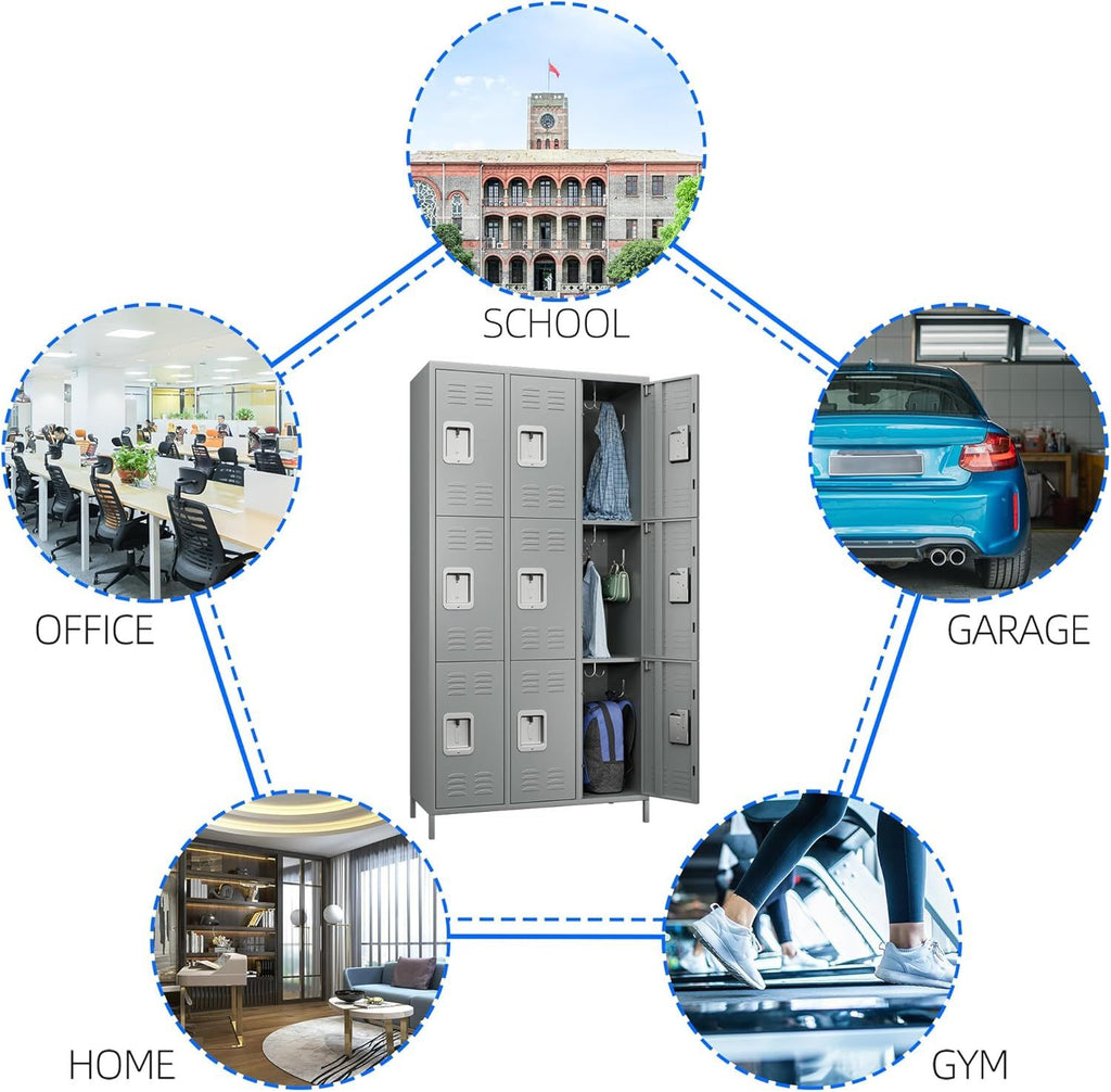 Shopi Vella gray metal lockers for employees with multiple compartments ideal for office, school, gym, home, and garage