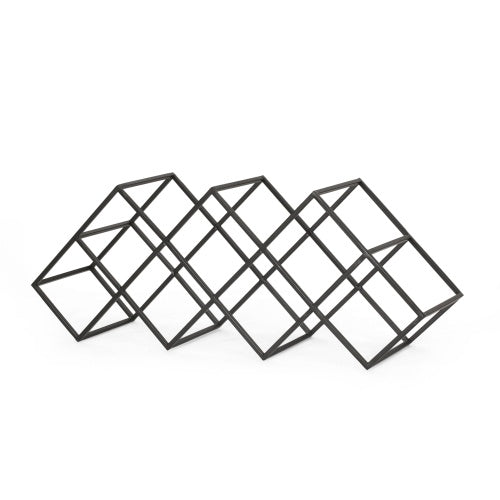 Shopi Vella metal wine storage organizer with black geometric design for bottle display