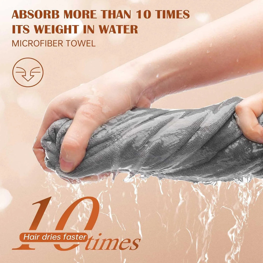 Shopi Vella microfiber hair towel wrap for women in gray squeezing out water quickly