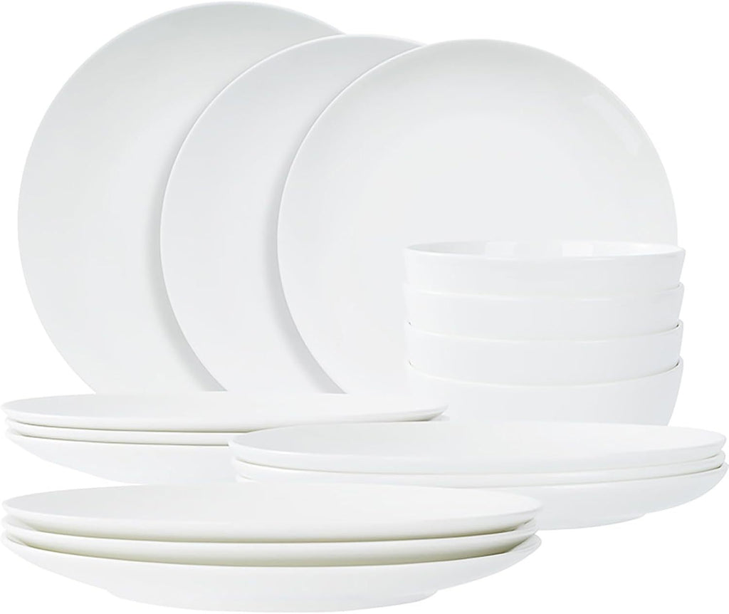 Shopi Vella white microwave and dishwasher safe dinnerware set with plates and bowls