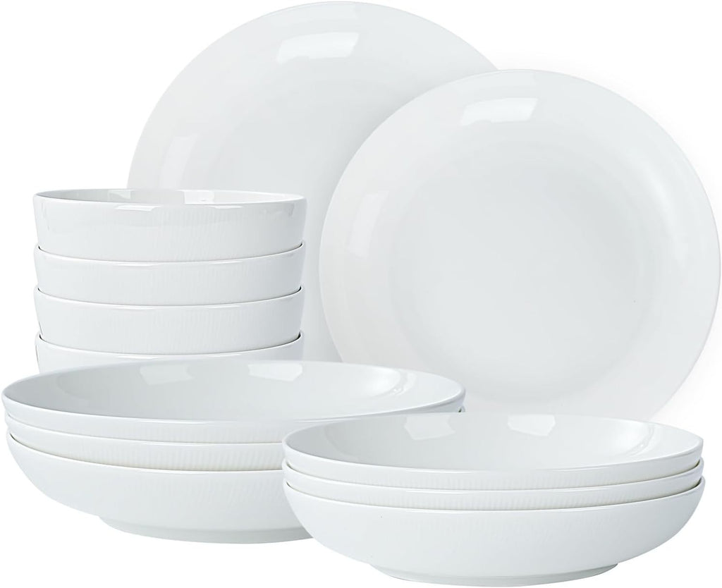 Shopi Vella white microwave and dishwasher safe dinnerware set with plates and bowls