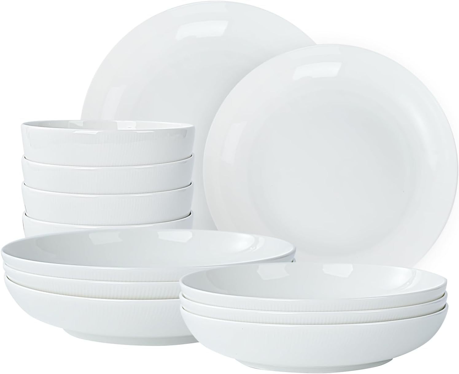 Shopi Vella white microwave and dishwasher safe dinnerware set with plates and bowls