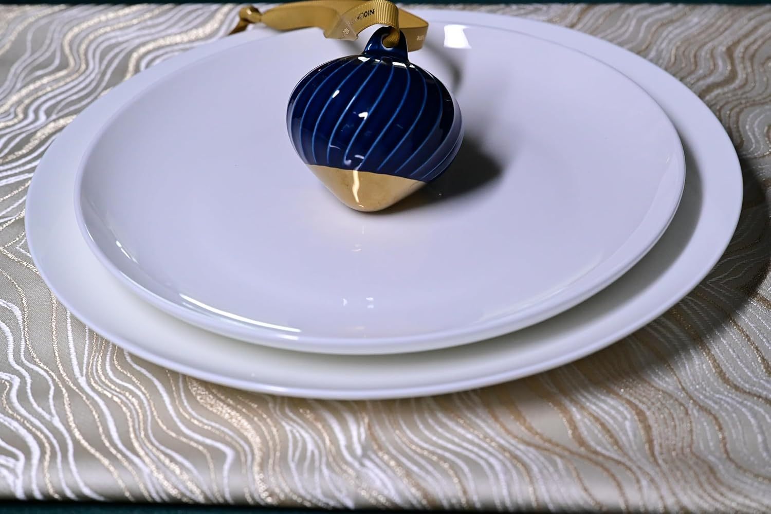 Shopi Vella white microwave and dishwasher safe dinnerware set with decorative ornament on plate