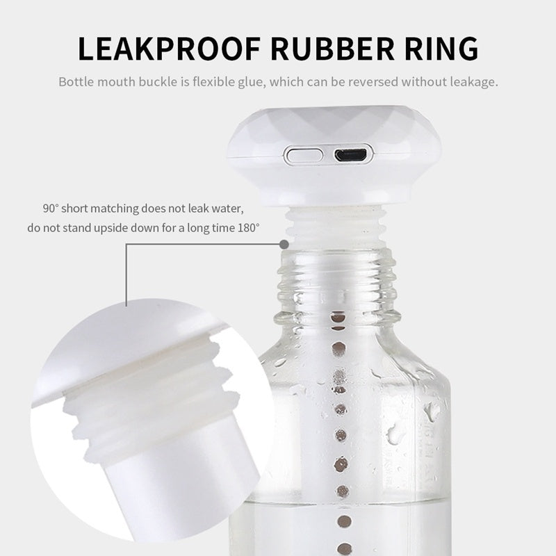 Shopi Vella mini USB humidifier showing leakproof rubber ring and flexible bottle neck design