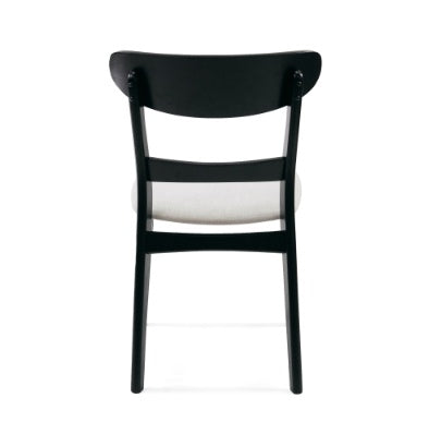 Black wooden modern dining chair set with cushioned seat and curved backrest
