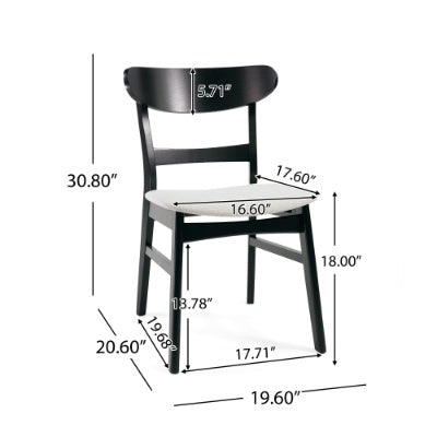 Black and white modern dining chair set with cushioned seat and detailed dimensions
