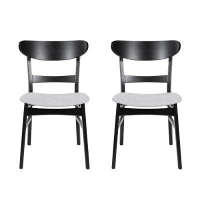 Modern dining chair set with black wooden frames and light gray cushioned seats, perfect for contemporary dining rooms