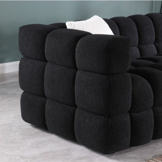 Shopi Vella modern fabric sofa for living room in black tufted design with plush cushions
