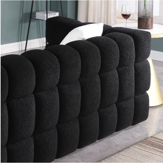 Shopi Vella modern fabric sofa for living room in black with tufted cushion design