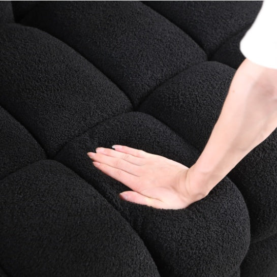 Shopi Vella modern fabric sofa for living room with soft textured black upholstery and cushioning