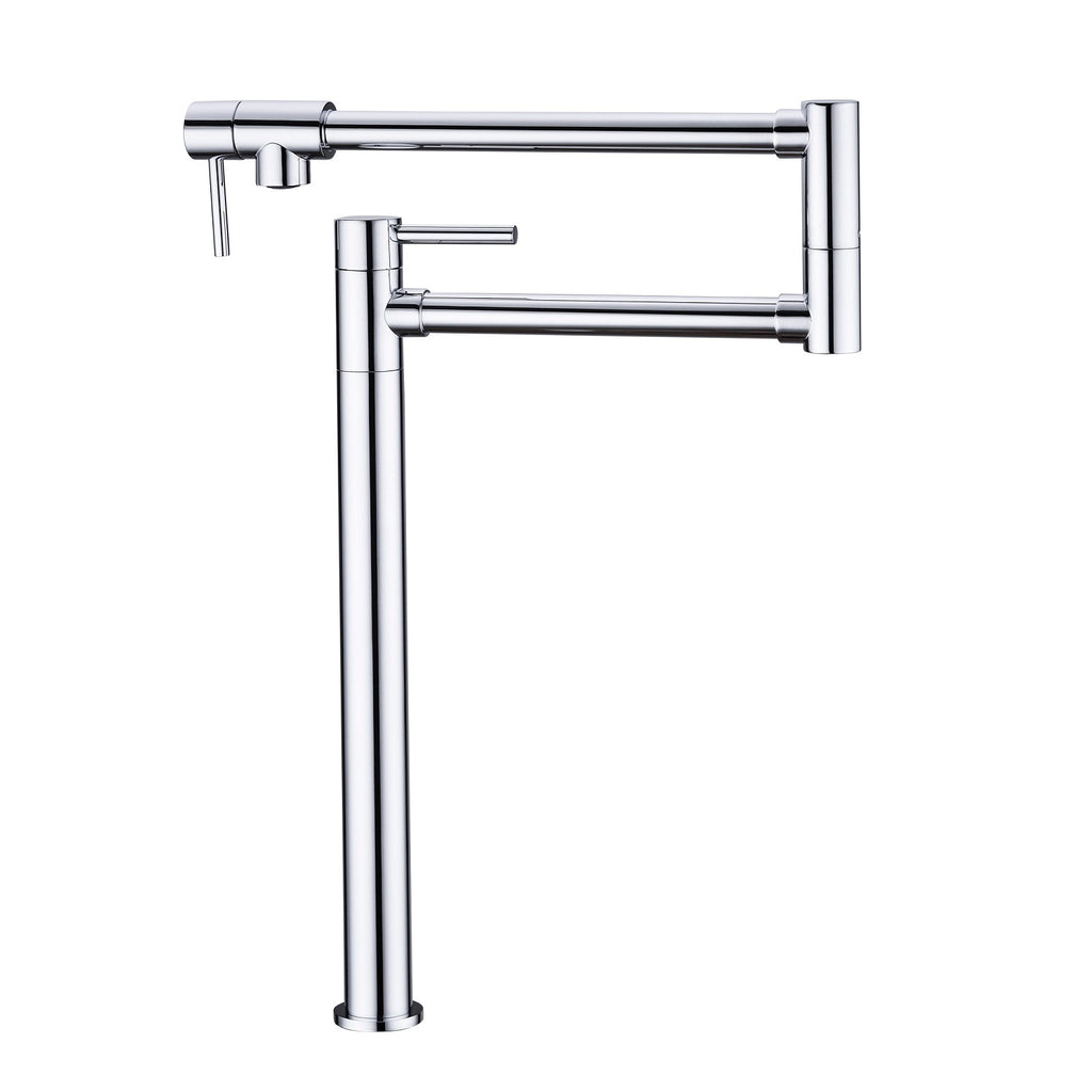 Shopi Vella modern folding sink faucet in polished chrome with dual foldable arms and single lever handle
